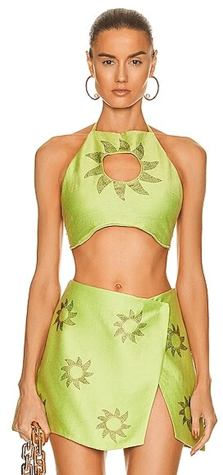 Raisa Vanessa Cutout Halter Neck Top in Green