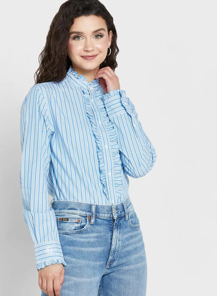 Striped Ruffle Detail Shirt