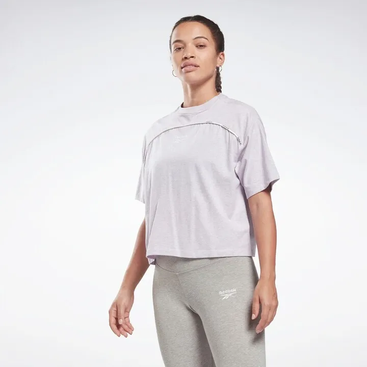 Reebok Piping T-Shirt Womens Athletic T-Shirts X Small Quartz Glow Mel