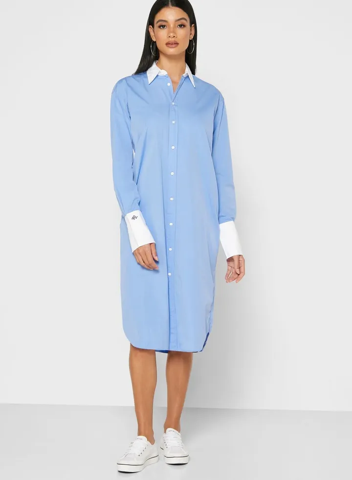 Contrast Detail Shirt Dress