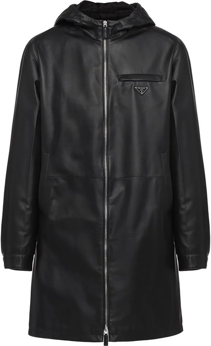 Nappa Leather Hooded Coat