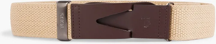 Leather-trimmed canvas belt