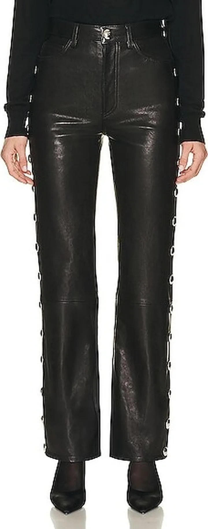 KHAITE Danielle Leather Stud Pant in Black