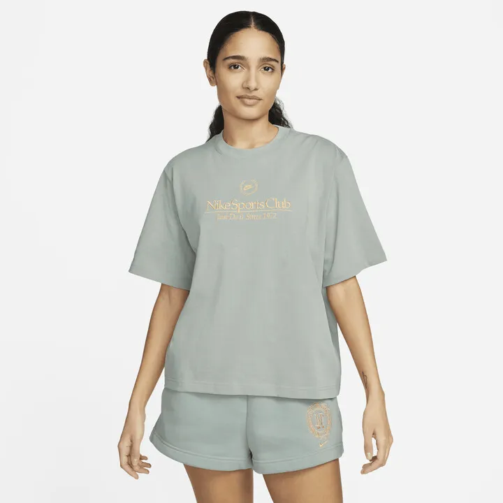 Women's Nike Sportswear Boxy Campus Tee in Grey