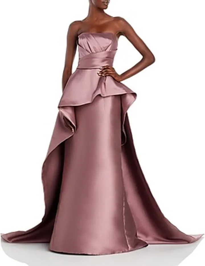 Amsale Mikado Strapless Peplum Gown