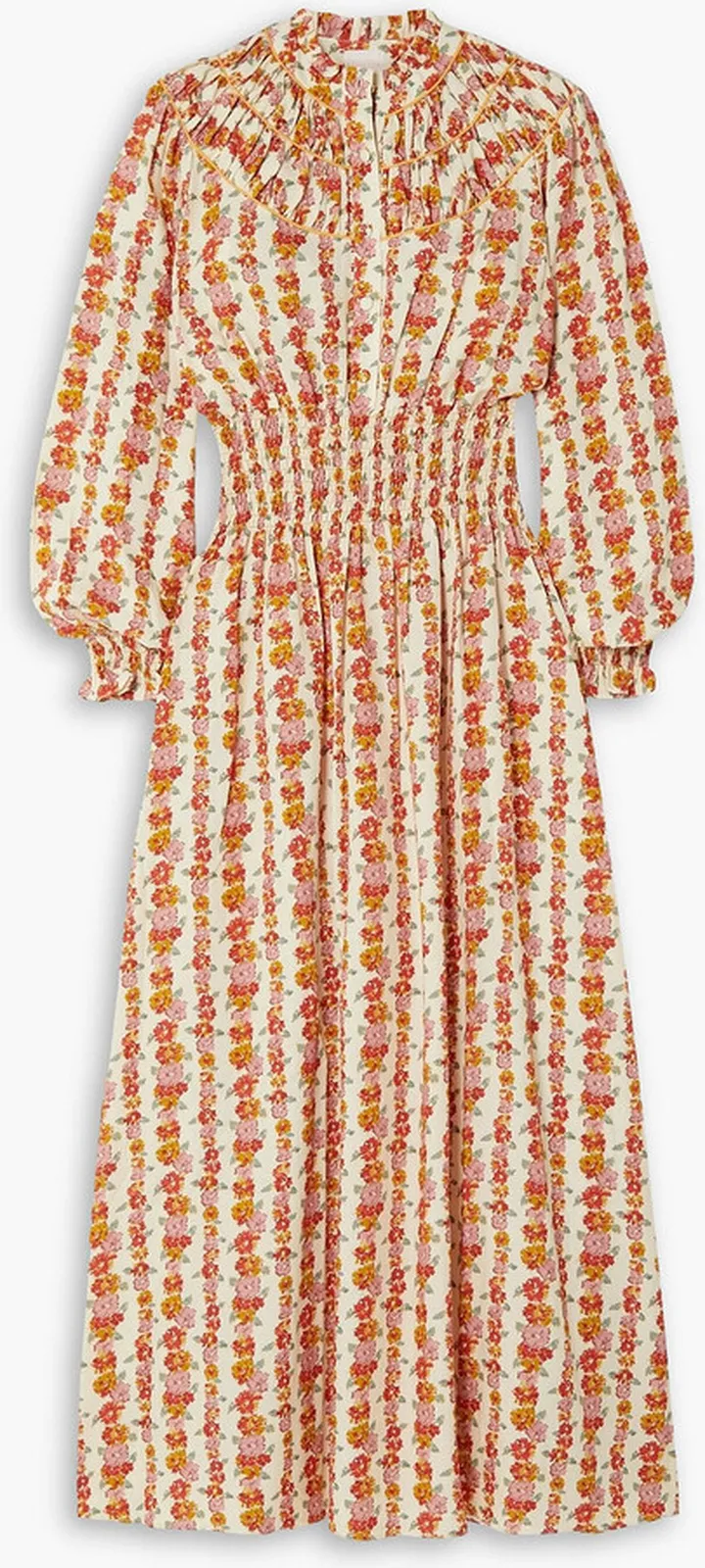 Zaira shirred floral-print poplin maxi dress