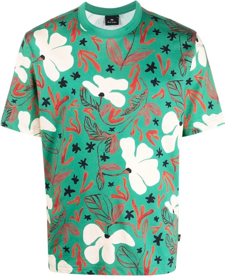 floral-print cotton T-shirt