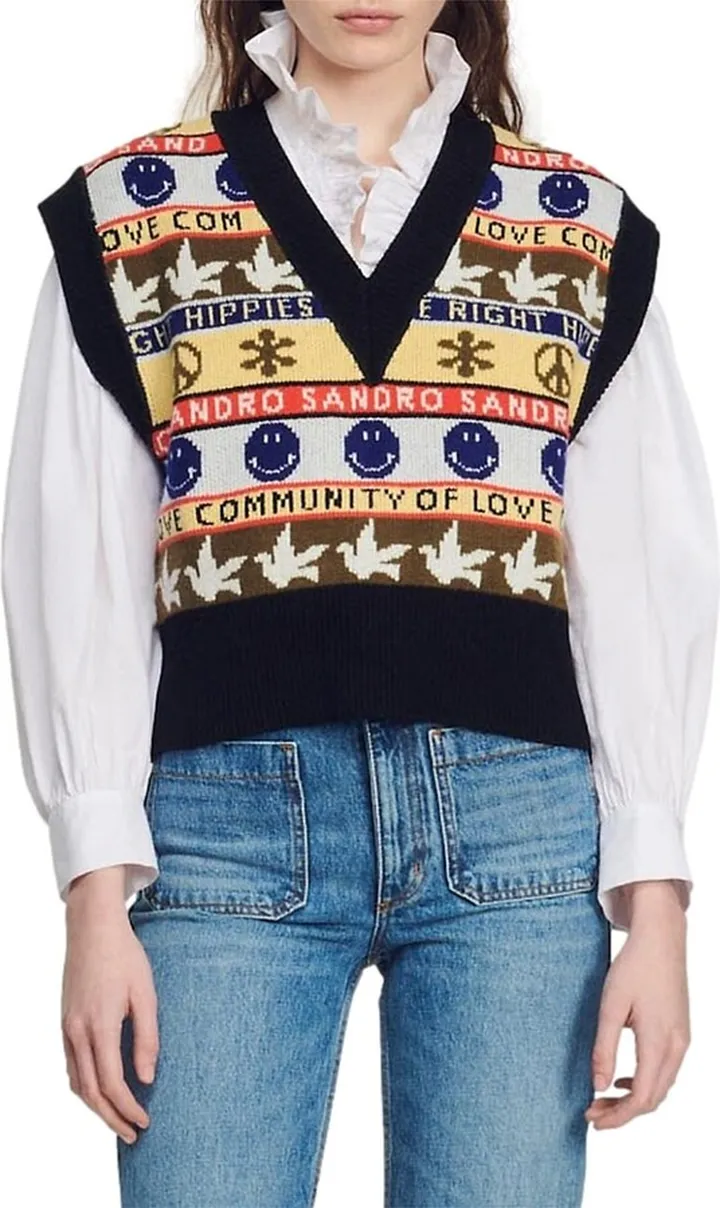 Jacquard Sleeveless V-Neck Sweater