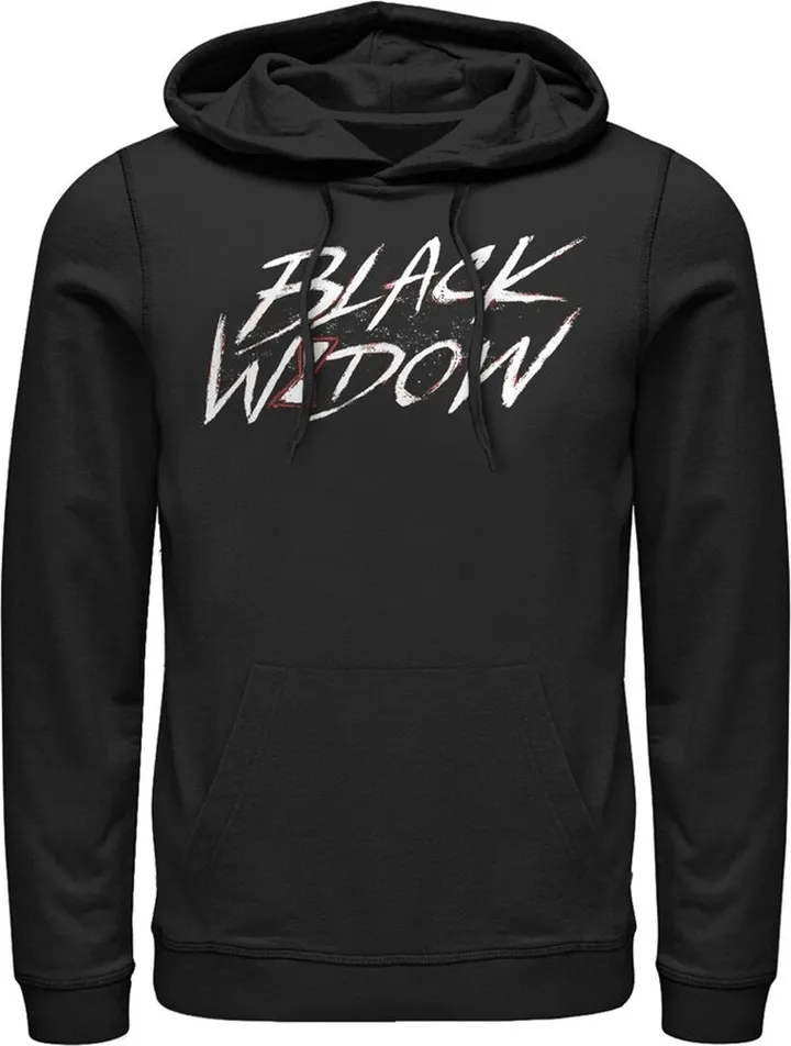 Men's Marvel Black Widow Chalk Logo Pull Over Hoodie - Black - Large