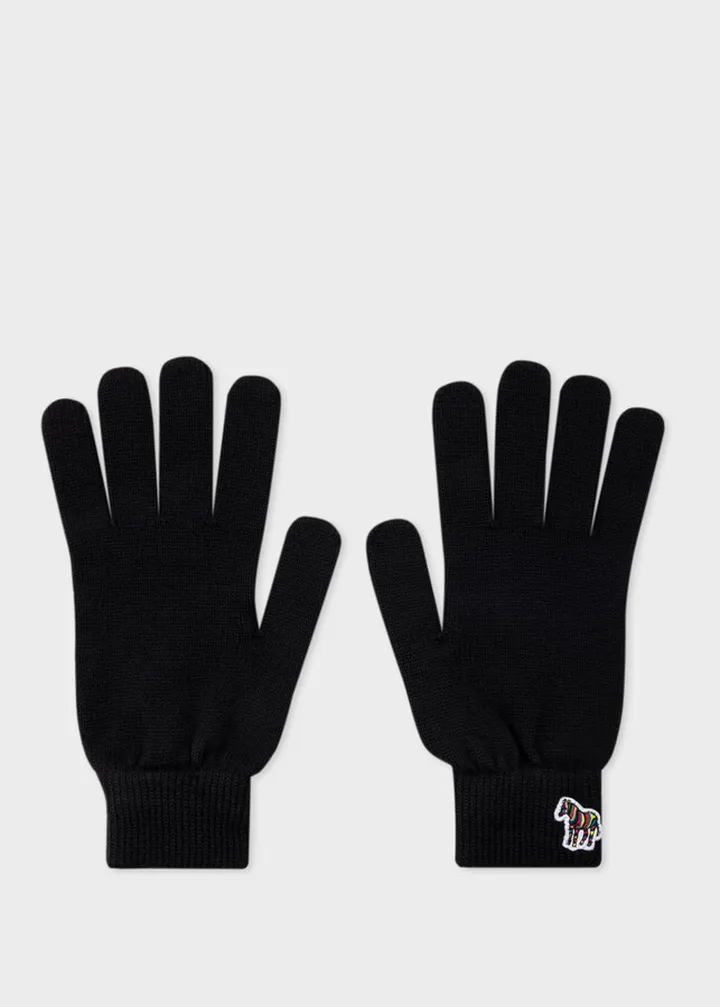 Black Zebra Logo Wool Gloves