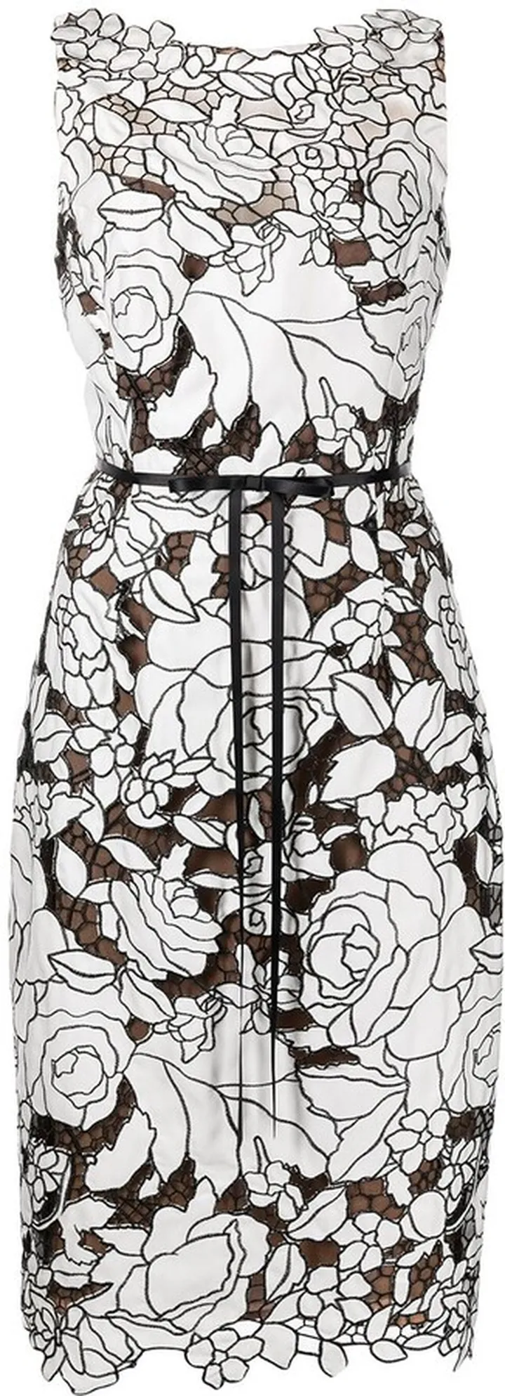 Floral-Lace Semi-Sheer Midi Dress