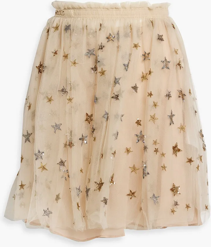 Gathered embellished tulle mini skirt