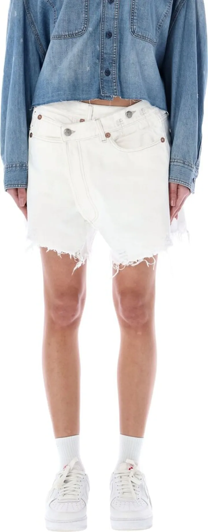 Shredded Crossover Denim Shorts