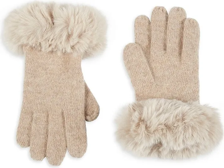 Faux Fur Trim Wool Blend Gloves