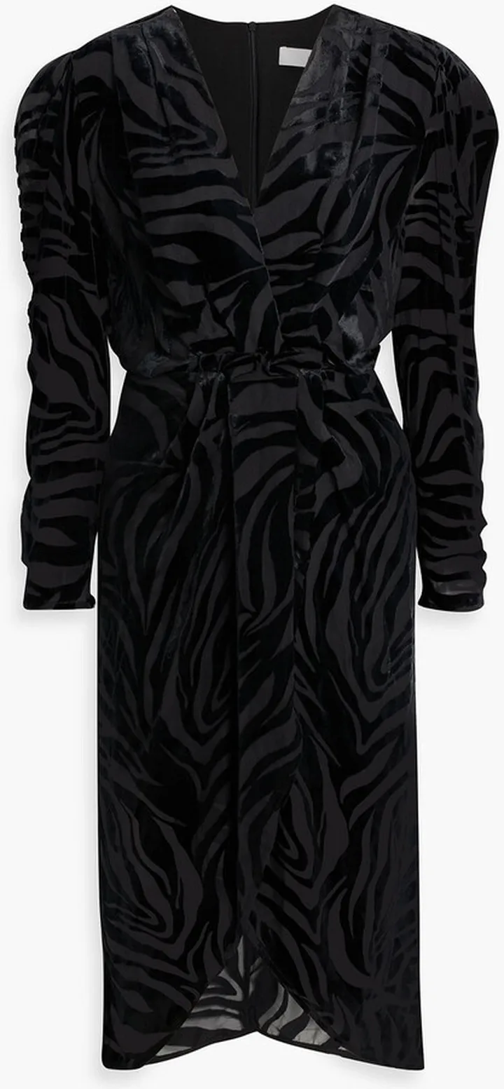 Nervez wrap-effect devoré-velvet midi dress