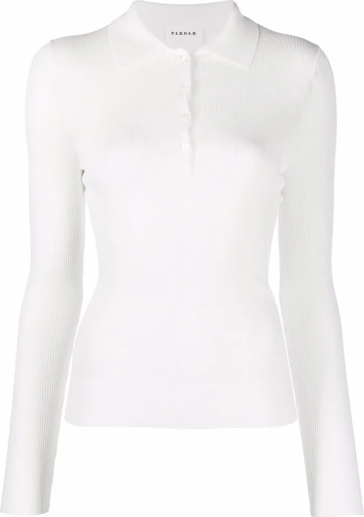 Ribbed-Knit Polo Top