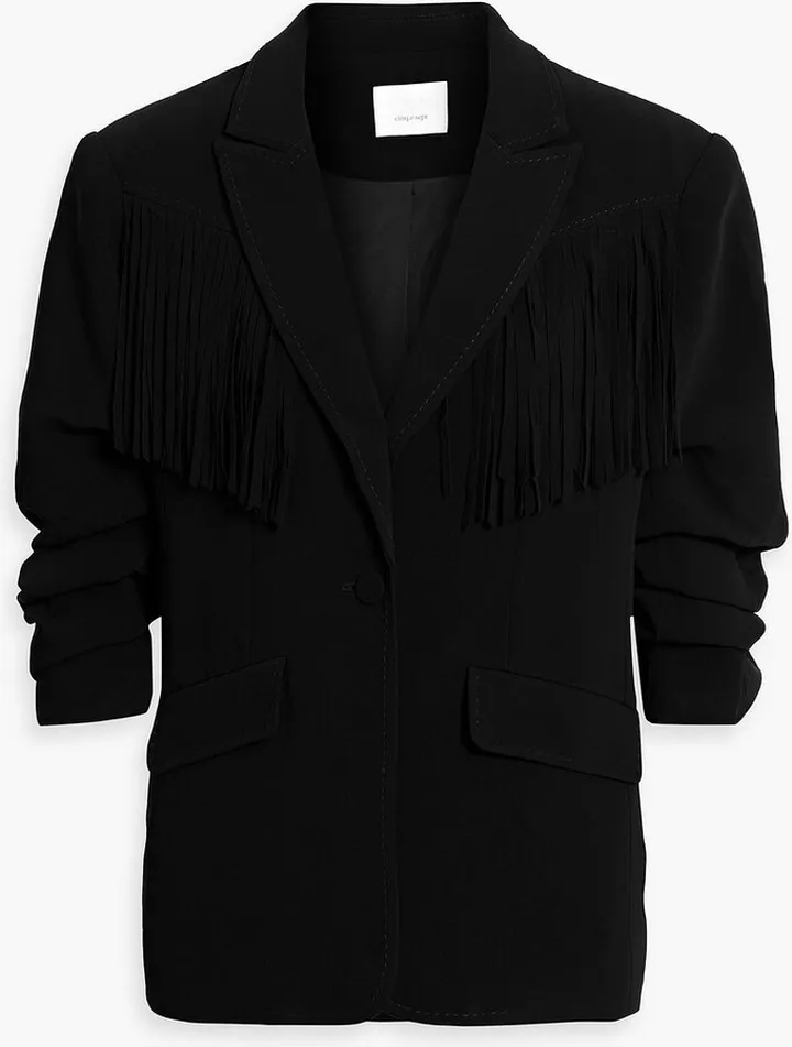 Fringed ruched crepe blazer