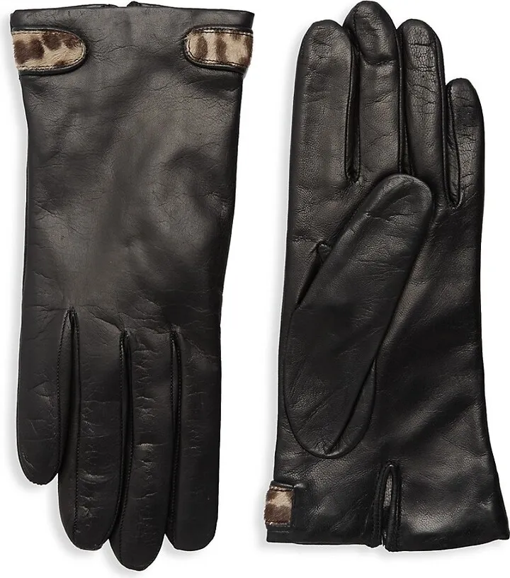 Dyed Calf Hair-Trimmed Leather Gloves