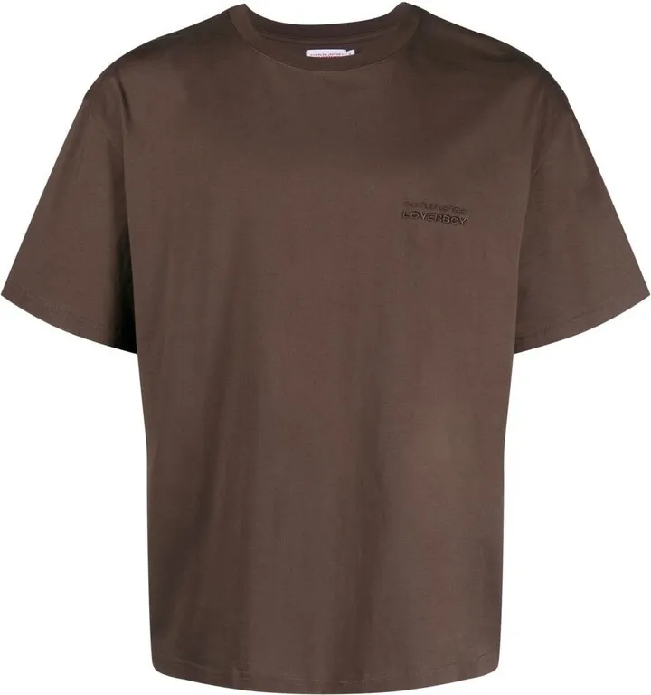 Brown Logo Embroidered Organic Cotton T-Shirt