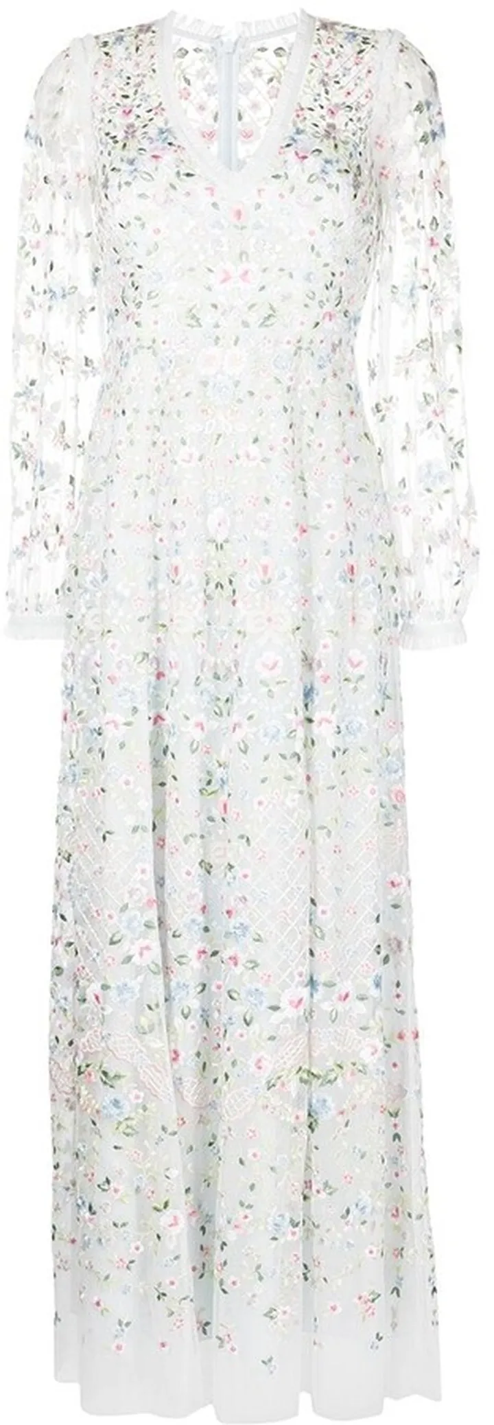 Floral-Embroidered Tulle Dress