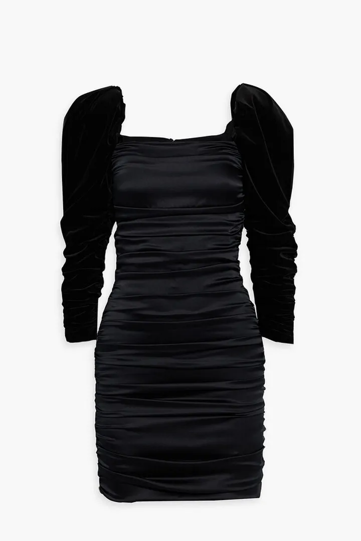 Katrice ruched velvet and silk-blend satin mini dress