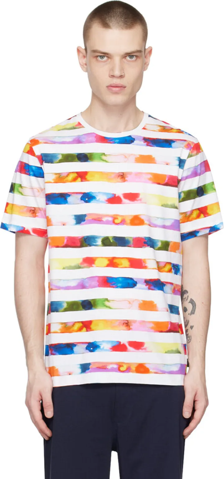 PS by Paul Smith White Watercolour Stripe T-Shirt