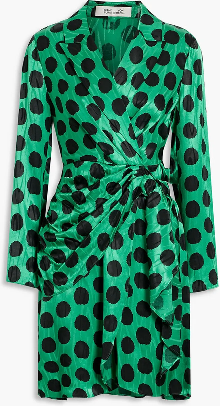 Comet wrap-effect polka-dot satin-jacquard mini dress