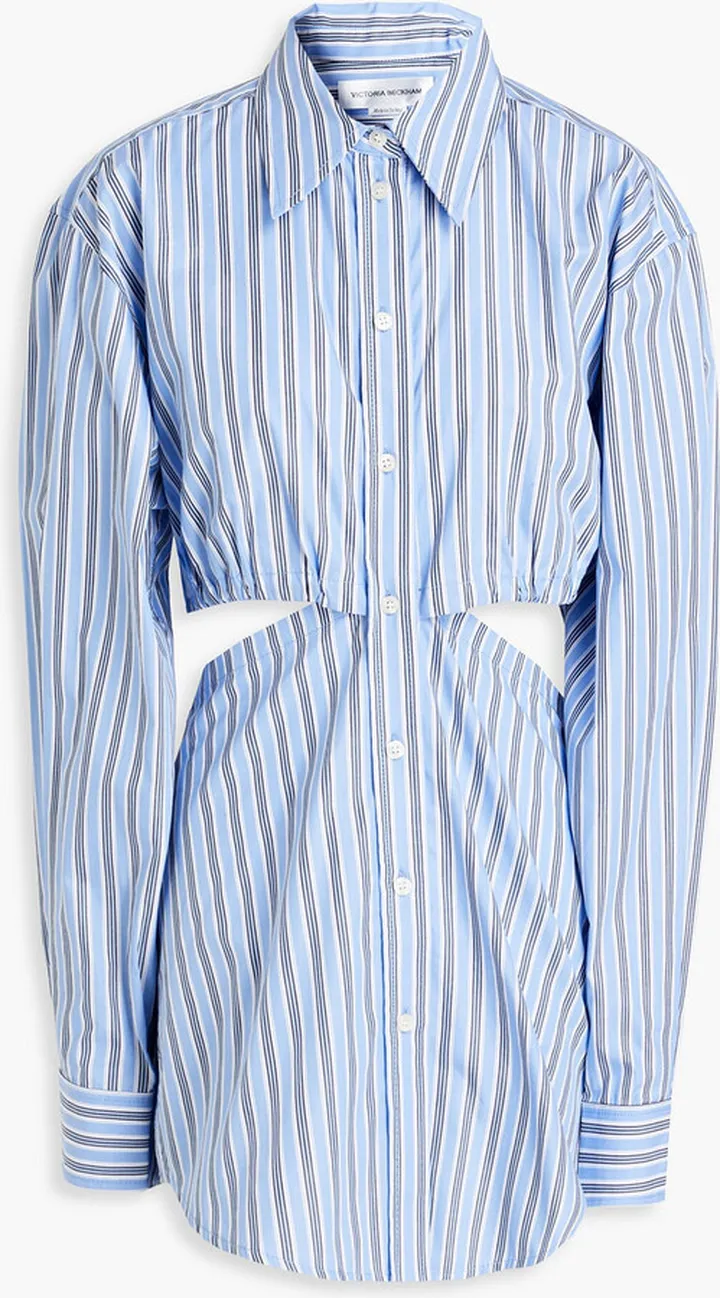 Cutout striped cotton-poplin shirt
