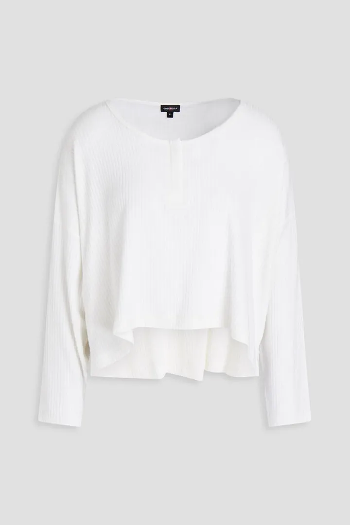 Cropped ribbed modal-blend jersey pajama top