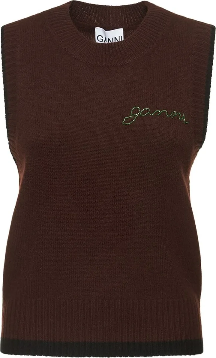 O neck wool & cashmere logo vest