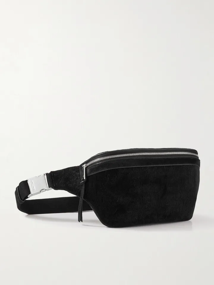 Leather-Trimmed Monogrammed Velvet Belt Bag