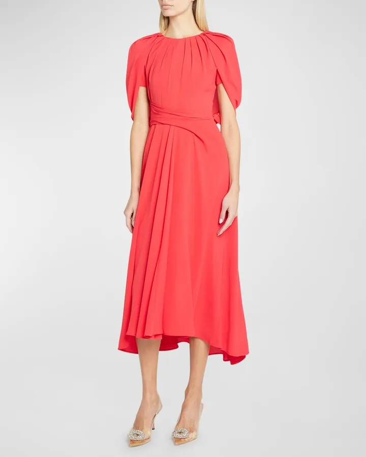 Draped Capelet Stretch Crespina Midi Dress