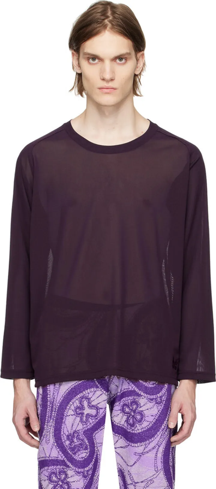NEEDLES Purple U-Neck Long Sleeve T-Shirt