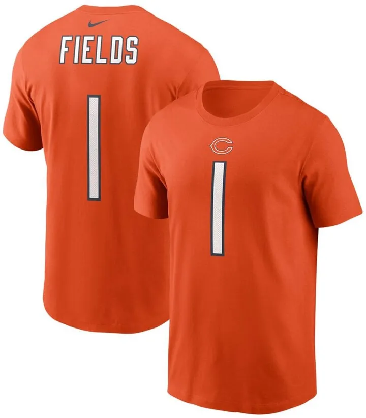 Men's Nike Justin Fields Orange Chicago Bears Player Name Number T-shirt