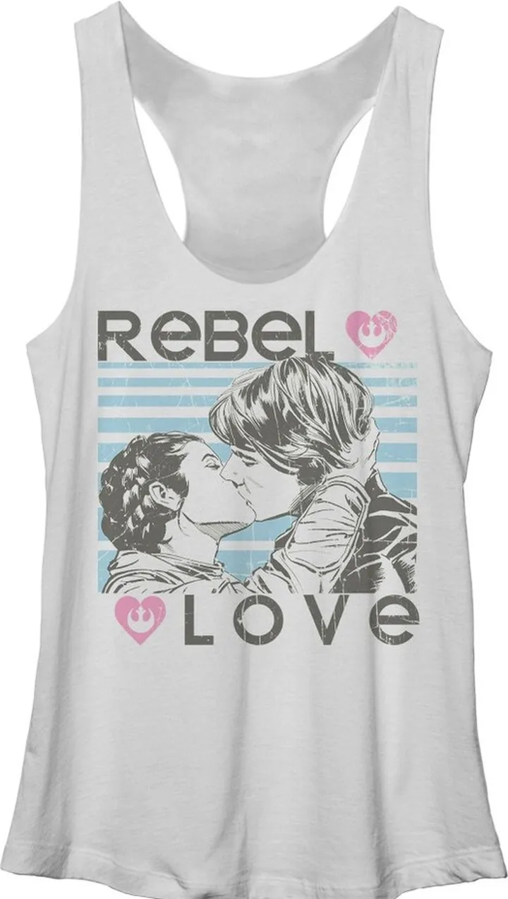 Women's Star Wars Rebel Love Han and Leia Racerback Tank Top - White Heather - X Large