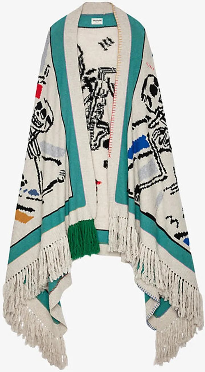 Womens Mastic Colorado Dancing Skeleton-motif Cashmere Poncho