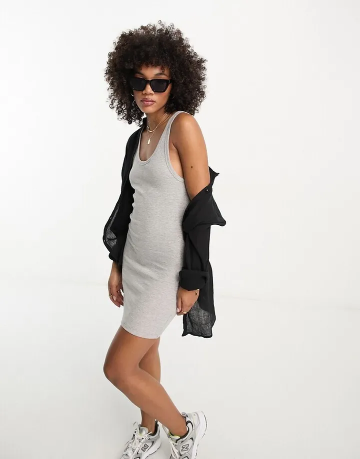 ASOS DESIGN ribbed scoop neck tank top mini dress in gray heather