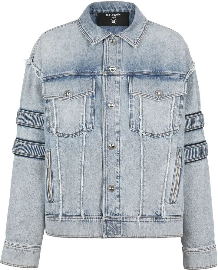 Ribbed-Panel Denim Jacket