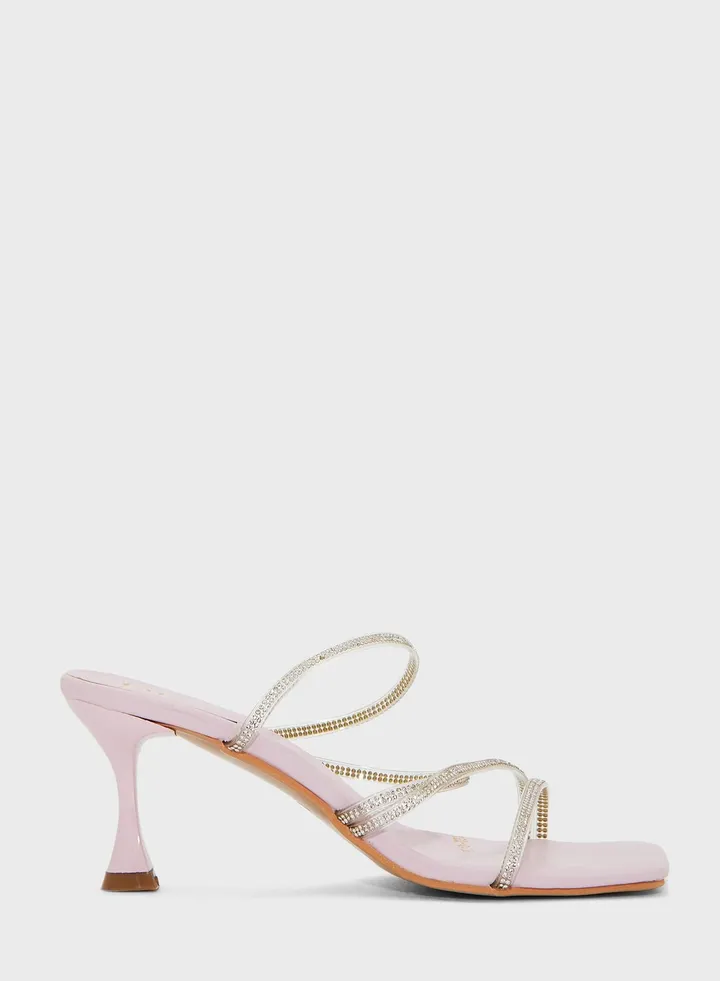 Diamante Criss Cross Strap Mule Sandal