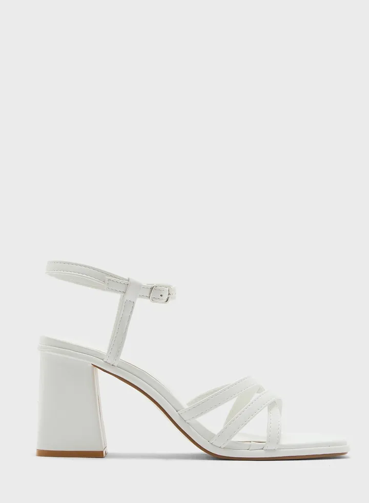 Double Crossover Strap Block Heel Sandal
