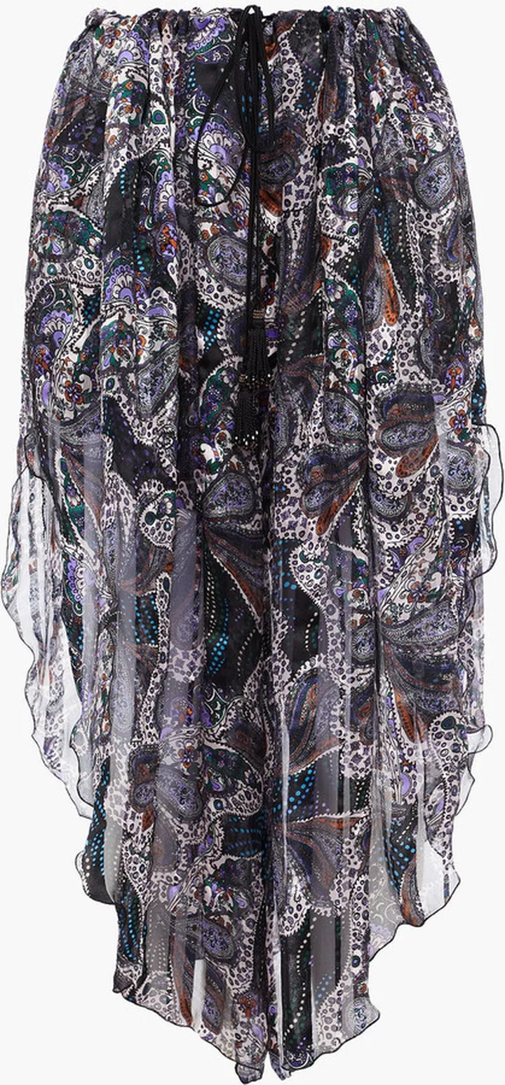 Gathered printed silk-chiffon midi skirt