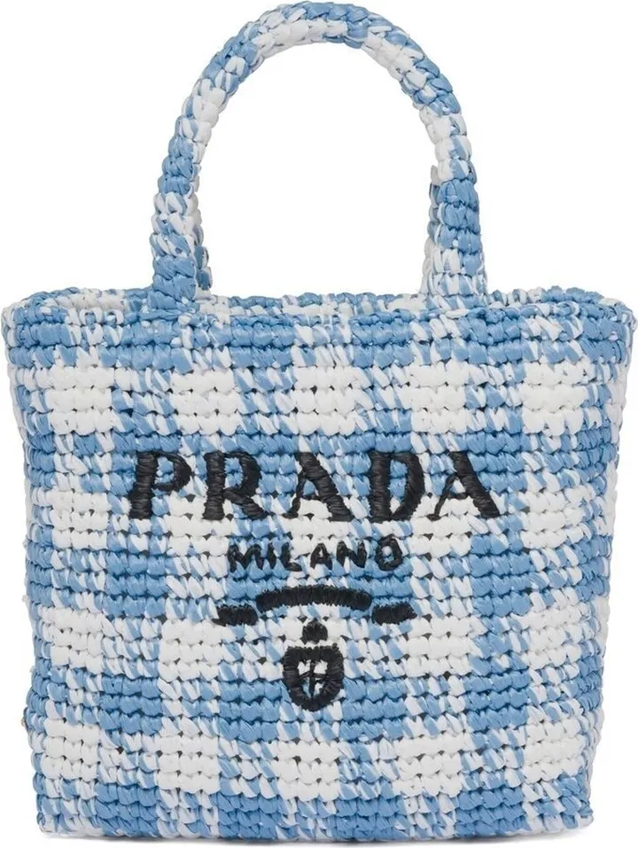 Logo-Knit Gingham Tote Bag