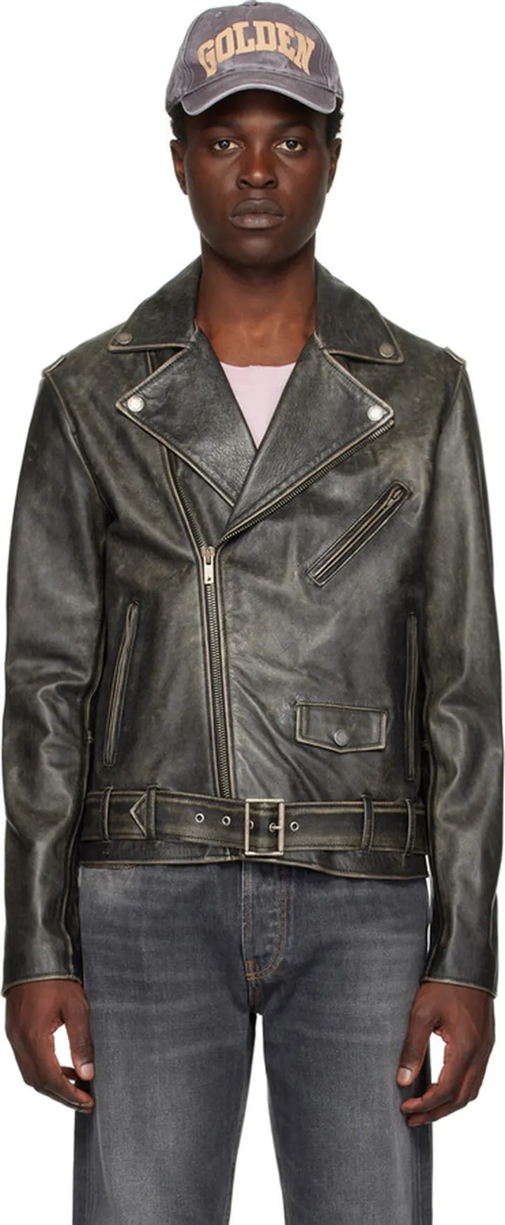 Golden Goose Black Distressed Leather Jacket