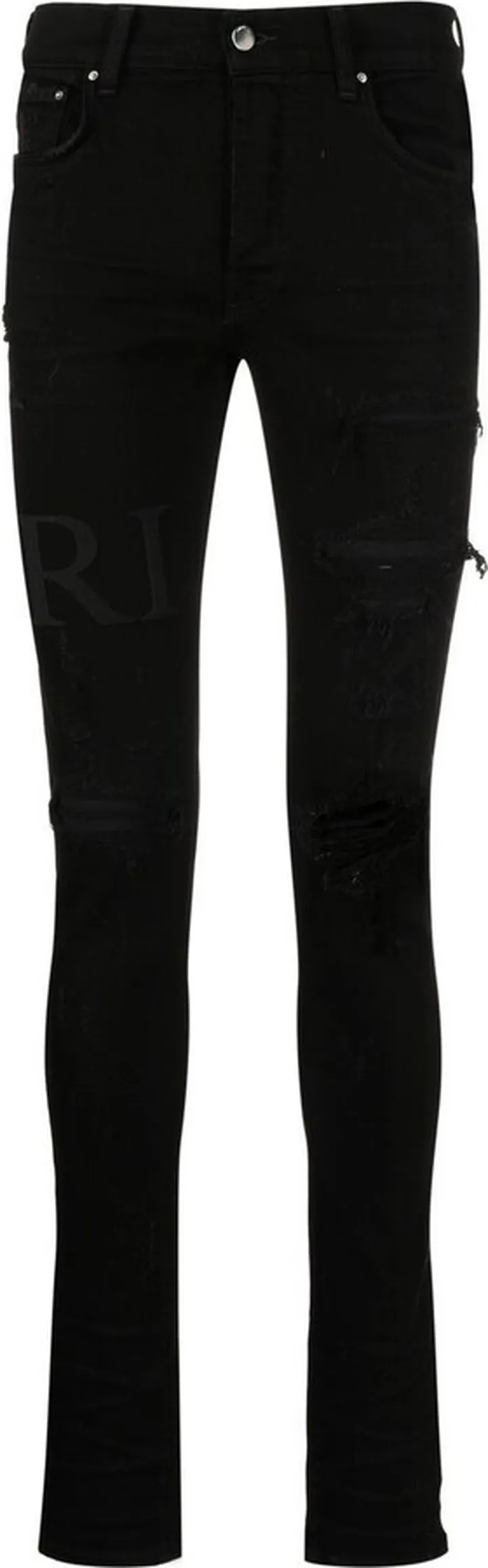 Black Serif Logo Distressed Skinny Jeans