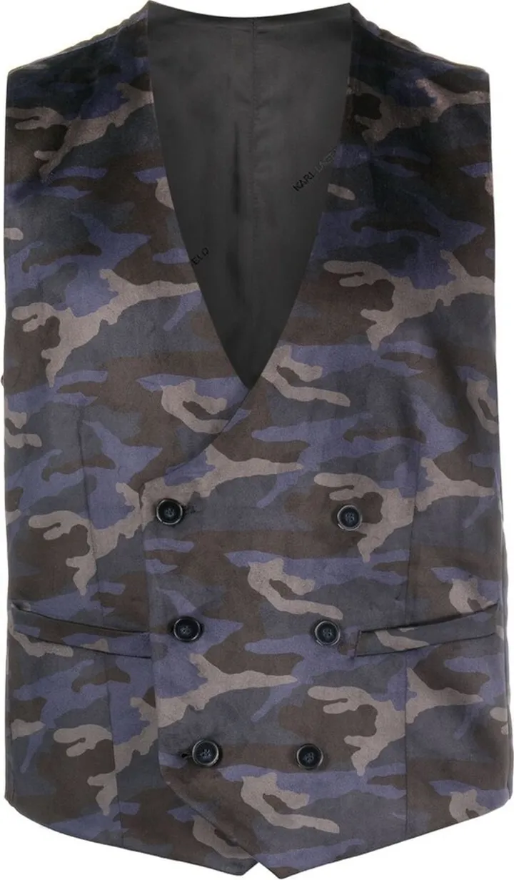 Camouflage-Pattern Double-Breasted Waistcoat