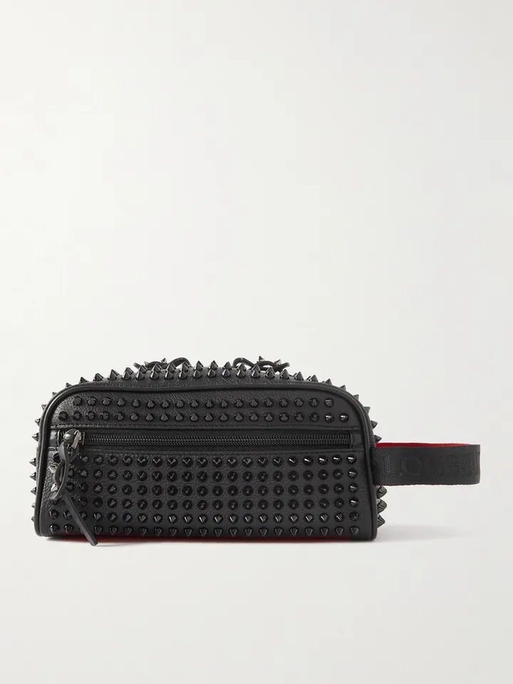 Studded Full-Grain Leather Wash Bag