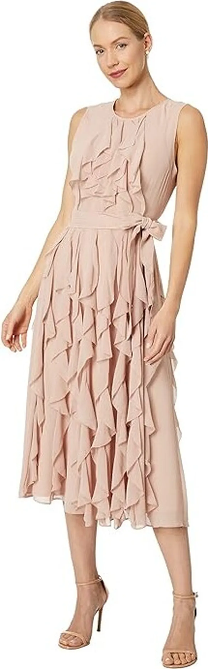 BCBGMAXAZRIA Sleeveless Ruffle Gown (Bare Pink) Women's Dress