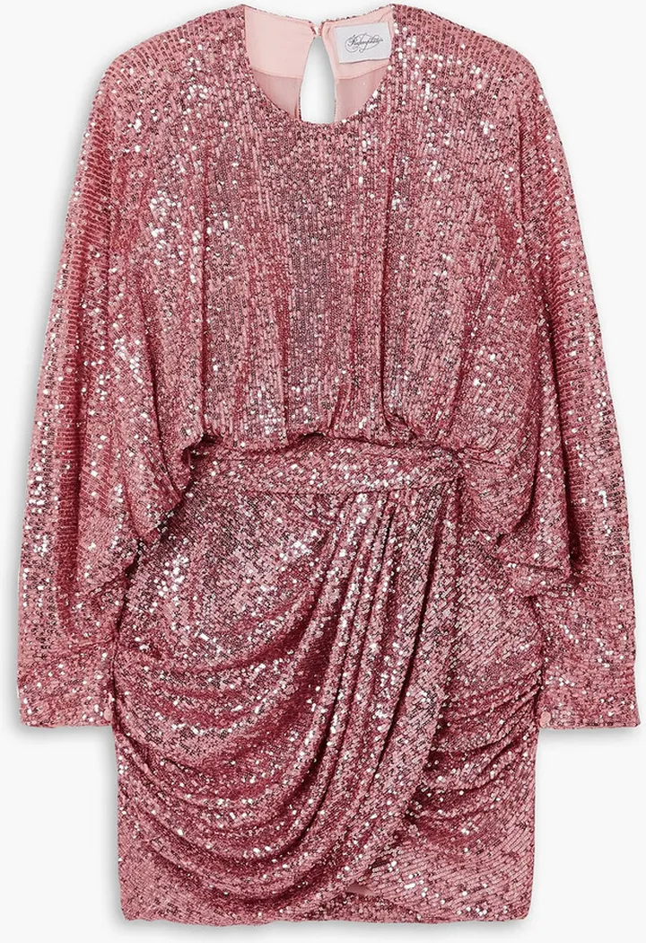 Belted sequined chiffon mini dress