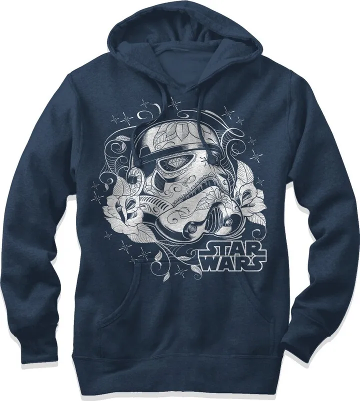 Men's Star Wars Ornate Sugar Skull Stormtrooper Pull Over Hoodie - Navy Blue - Small