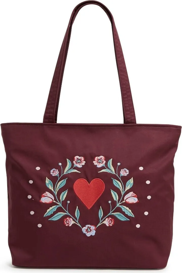 Vera Bradley Women's Recycled Cotton Vera Tote Bag Imperial Hearts Red